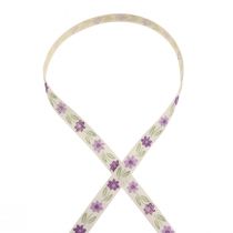 Artikel Presentband blommor bomullsband lila vit 15mm 20m