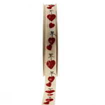 Artikel Presentband hjärtan dekorativt bomullsband 15mm 20m