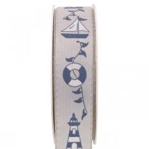 Presentband maritim dekoration vävt band blått, grått 25mm 18m