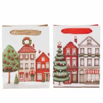 Artikel Julklappspåse med hus och julgran 16 cm 2 st