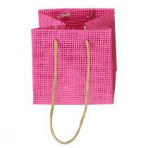 Artikel Presentpåsar med handtag papper rosa gul grön textil look 10,5cm 12st