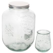 Artikel Glasbehållare med tappkran och 4 glas, återvunnet glas, H25,5 cm