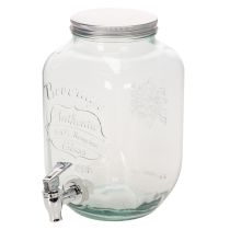 Artikel Glasbehållare med tappkran och 4 glas, återvunnet glas, H25,5 cm