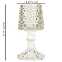 Artikel Glasljushållare med prickar och spår i basen H15cm 2 st