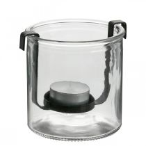 Lyktglas med värmeljushållare svart metall Ø9 × H10cm