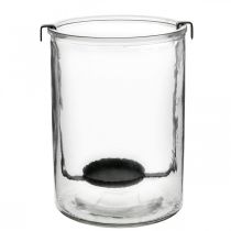 Lyktglas med värmeljushållare svart metall Ø13,5×H20cm
