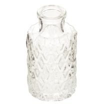 Artikel Miniglasvas med diamantmönster, liten bordsvas, flaska, transparent, 9 cm, 6 stycken
