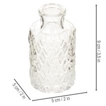 Artikel Miniglasvas med diamantmönster, liten bordsvas, flaska, transparent, 9 cm, 6 stycken