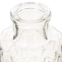 Artikel Miniglasvas med diamantmönster, liten bordsvas, flaska, transparent, 9 cm, 6 stycken