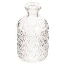 Artikel Glasflaska med diamantmönster, dekorativ flaska, vas, liten, 13 cm, 6 stycken