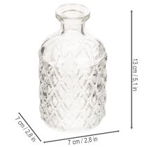 Artikel Glasflaska med diamantmönster, dekorativ flaska, vas, liten, 13 cm, 6 stycken