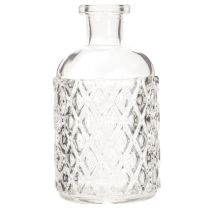 Artikel Glasflaska med diamantmönster, dekorativ flaska, vas, liten, 13 cm, 6 stycken