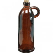 Glasflaska vintage med kork och handtag brun Ø7,5 cm H22cm