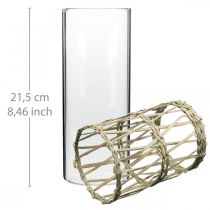 Glasvas cylinder flätade gräs dekorativ vas Ø8cm H21,5cm