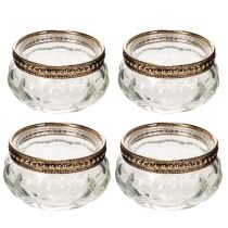 Artikel Glasljushållare med dekorativ metallkant, 6 cm, 4 stycken