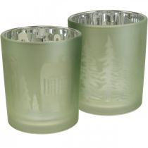 Lyktor, värmeljushållare glas julgrön Ø7cm 2st