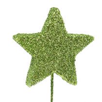 Mica stjärnor grön 4cm på tråd 60st