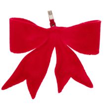 Artikel Dekorativ röd rosett med klämma. Mångsidig juldekoration. 11 cm, 4 stycken.