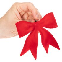 Artikel Dekorativ röd rosett med klämma. Mångsidig juldekoration. 11 cm, 4 stycken.
