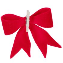 Artikel Dekorativ röd rosett med klämma. Mångsidig juldekoration. 11 cm, 4 stycken.