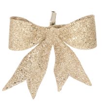 Artikel Glitterrosett, dekorativ rosett, guld med klämma, 11 cm, 4 stycken