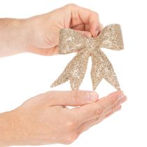 Artikel Glitterrosett, dekorativ rosett, guld med klämma, 11 cm, 4 stycken