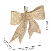 Artikel Glitterrosett, dekorativ rosett, guld med klämma, 11 cm, 4 stycken