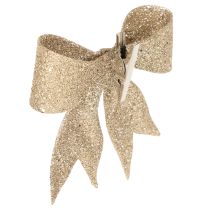 Artikel Glitterrosett, dekorativ rosett, guld med klämma, 11 cm, 4 stycken