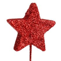Glitterstjärna på tråden 5 cm röd L23cm 48st