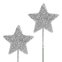 Glitter star silver 5cm på tråd L22cm 48st
