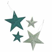 Artikel Glitter stjärnset deco galge och scatter dekoration smaragd, ljusgrön 9cm/5cm 18 stycken