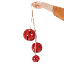 Artikel Röda metallklockor, set om 3, dekorativa, 14/12/8 cm