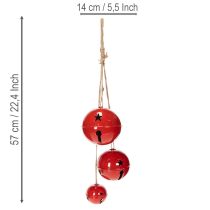 Artikel Röda metallklockor, set om 3, dekorativa, 14/12/8 cm