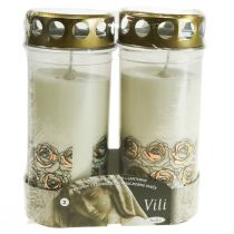 Artikel Gravljus vita rosor sorgeljus minnesljus Ø7cm H18cm 90h 2st