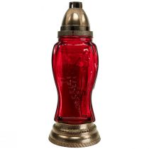 Gravljus glasgravyr ängelgravslykta röd Ø11cm H28,5cm