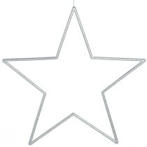 Artikel Stora dekorativa stjärnor silver glitter dekoration för upphängning 24cm 6 st