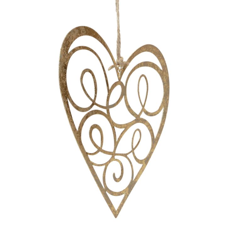 Hängande dekoration fönster metall hjärtan dekoration hjärtan gyllene 17cm 2st