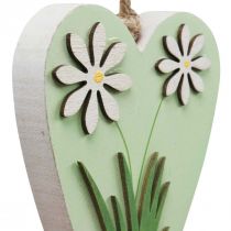 Artikel Dekorativa hjärtan för att hänga med blommor trägrön, vit 8,5×12cm 4 st