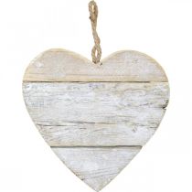 Hjärta av trä, dekorativt hjärta för upphängning, hjärtdekoration vit 24cm