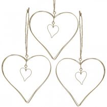 Dekorativt hjärta för upphängning, hängande dekoration metallhjärta gyllene 10,5 cm 6 st