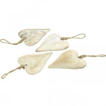 Artikel Trähjärta, dekorativt hjärta för upphängning, hjärtdekoration H10cm 4 st