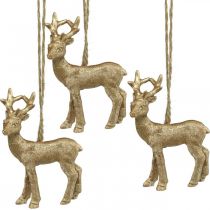 Julhänge ren deco hjort guld 9,5cm 4st