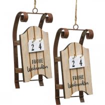 Artikel Dekorativ slädekalender i trä Adventsrost L14,5cm 2 st