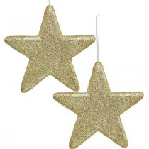 Juldekoration stjärnhänge gyllene glitter 18,5cm 4st