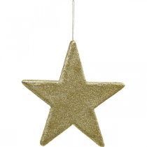 Juldekoration stjärnhänge gyllene glitter 30cm 2st