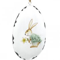 Ägg med kanin, påskägg att hänga, metalldekor vit H10,5cm 4st