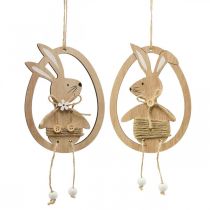 Dekorativt hänge påskdekoration av trä kanin i ägget 9×1,5×23cm 6 stycken
