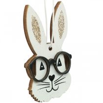Trähänge kanin med glasögon morotsglitter 4×7,5cm 9st