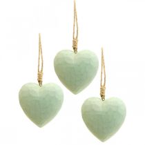 Trähjärta deco hängare hjärta av trä deco grön 12cm 3st