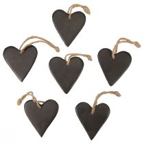 Hängande dekoration skiffer hjärta dekorativa hjärtan svart 7cm 6st